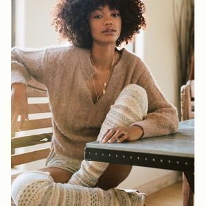 Anthropologie Pilcro  V Neck Super Soft Taupe Cozy Thick Sweater